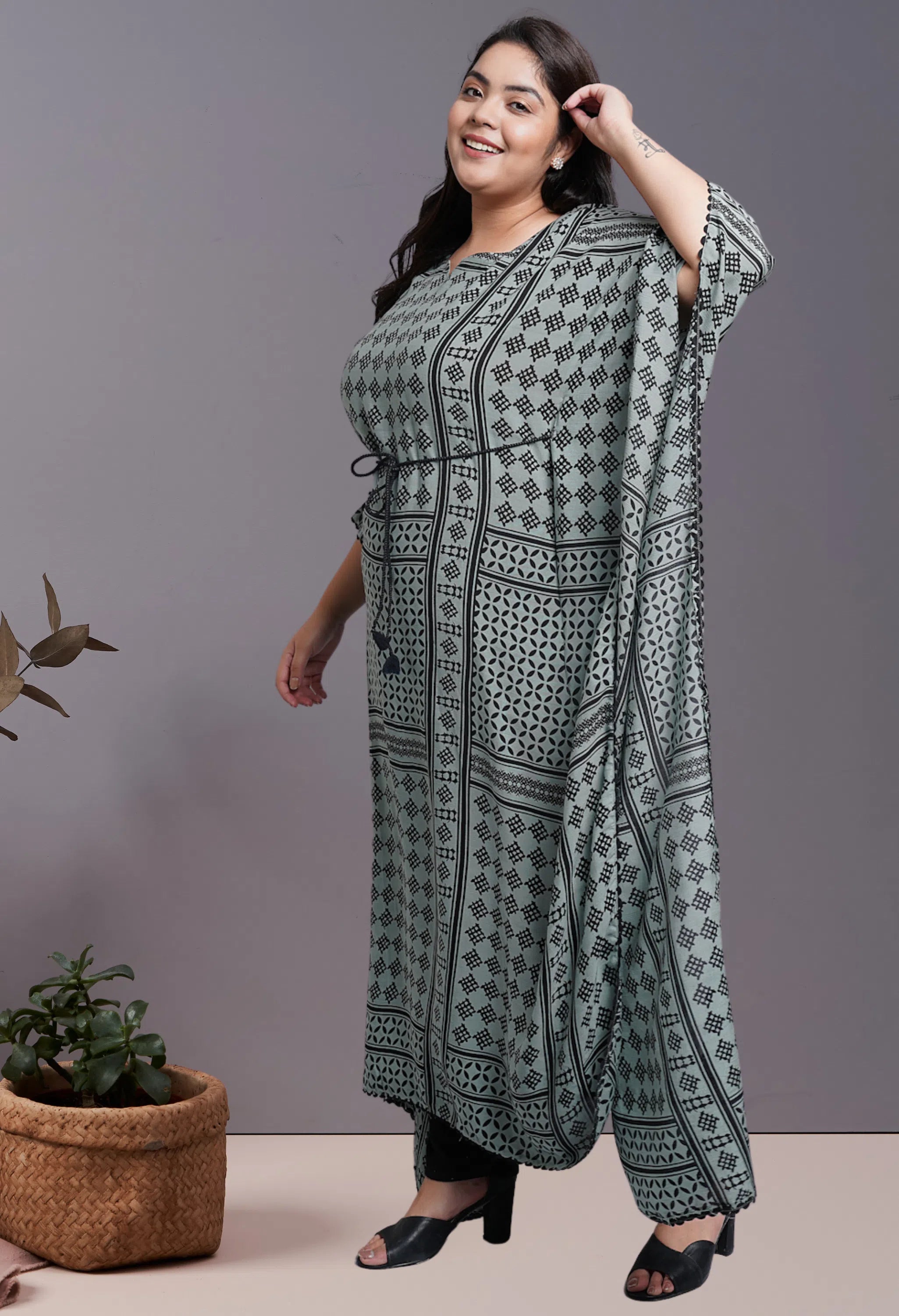Plus Size Panel Kaftan Kurta Pant Set Lightweight Linen Pants