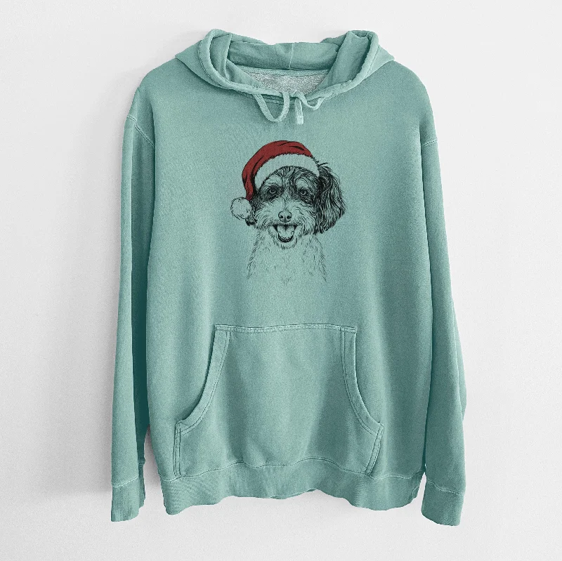 Santa Hat Carlos the Cavapoo - Unisex Pigment Dyed Hoodie Hoodie with Ribbed Hem Stretchable Secure