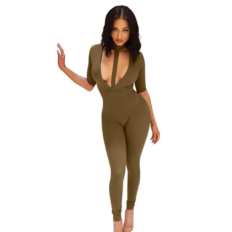 women Jumpsuit Romper lady Half Sleeve bodysuit playsuit women Deep V-neck Trousers long pants in womens clothes Fashionable Sporty Pants