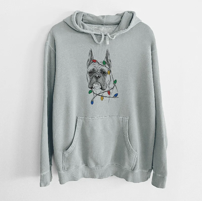 Christmas Lights Ezra the Boxer - Unisex Pigment Dyed Hoodie Hoodie with Crew Neck Simple Timeless