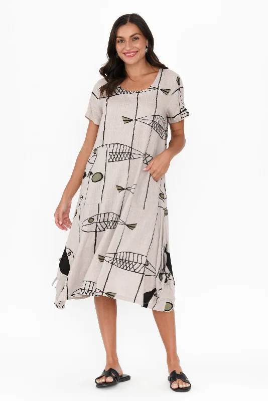 Lula Taupe Sea Linen Cotton Dress Tunics Practical durable