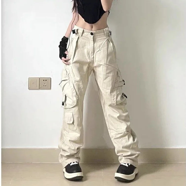 Advbridge  New Oversized Pocket Cargo Pants Girls Retro Couples Straight Casual Pants Streetwear Women Wide Leg High Waist  y2k Pants Trendy Tapered Pants