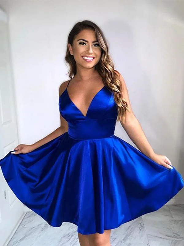 A Line V Neck Short Royal Blue Prom Dresses, Short Royal Blue Graduation Homecoming Dresses Tunics Custom made