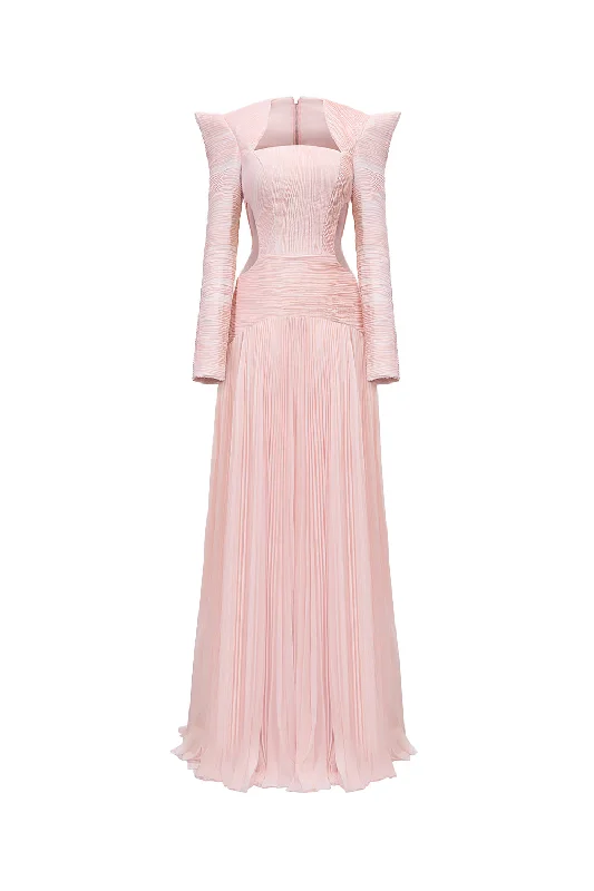 Celestial Drop Waist Square Shoulder Chiffon Floor Length Dress Turtleneck Neckline Stylish Celestial Drop Waist Square Shoulder Chiffon Floor Length Dress Turtleneck Neckline Stylish