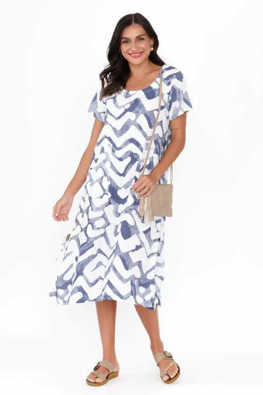 Lula Blue Geo Linen Cotton Dress Tunics Recommended stylist