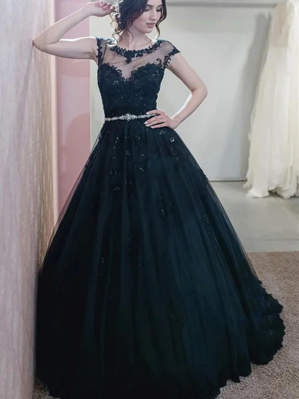 Cap Sleeves Dark Navy Blue Lace Prom Dresses, Dark Navy Blue Lace Formal Evening Dresses Tunics Summer linen