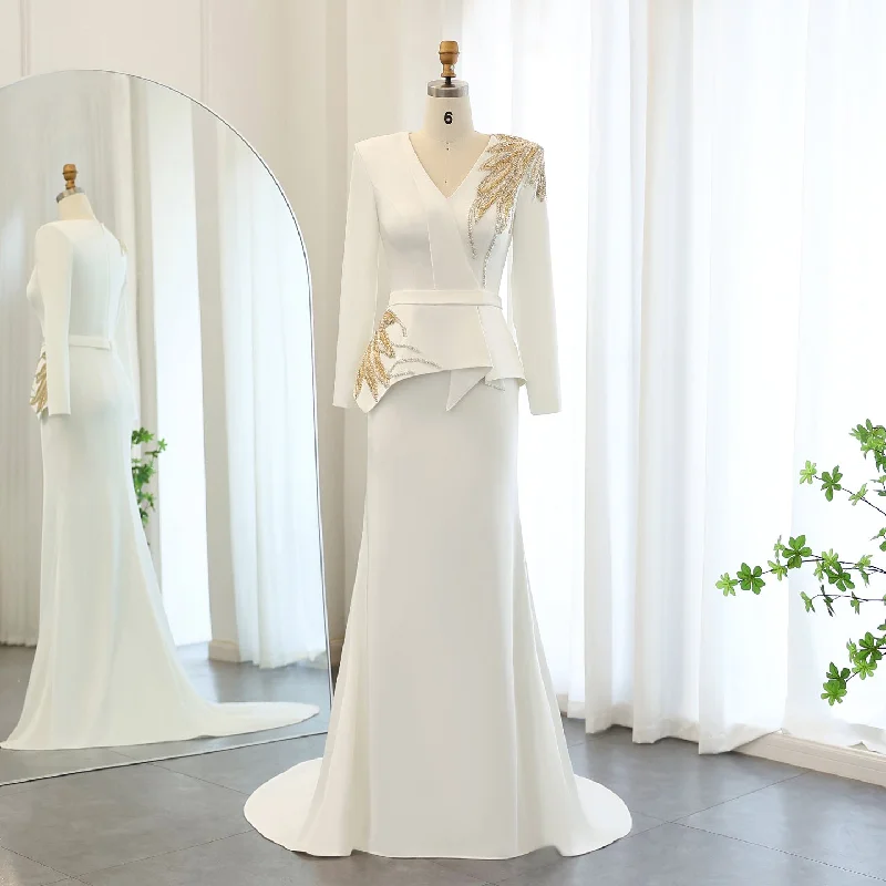 Elegant White Mermaid Evening Dress with Long Sleeves SS283 Tunics Luxurious high-end Elegant White Mermaid Evening Dress with Long Sleeves SS283 Tunics Luxurious high-end