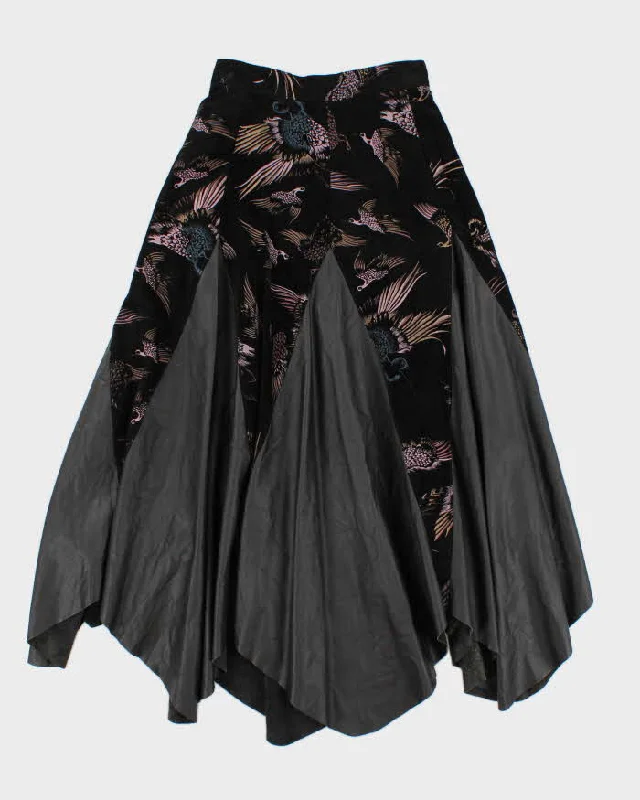 Vintage Woman's Leather PanelledPattern Skirt - S high waist skirt