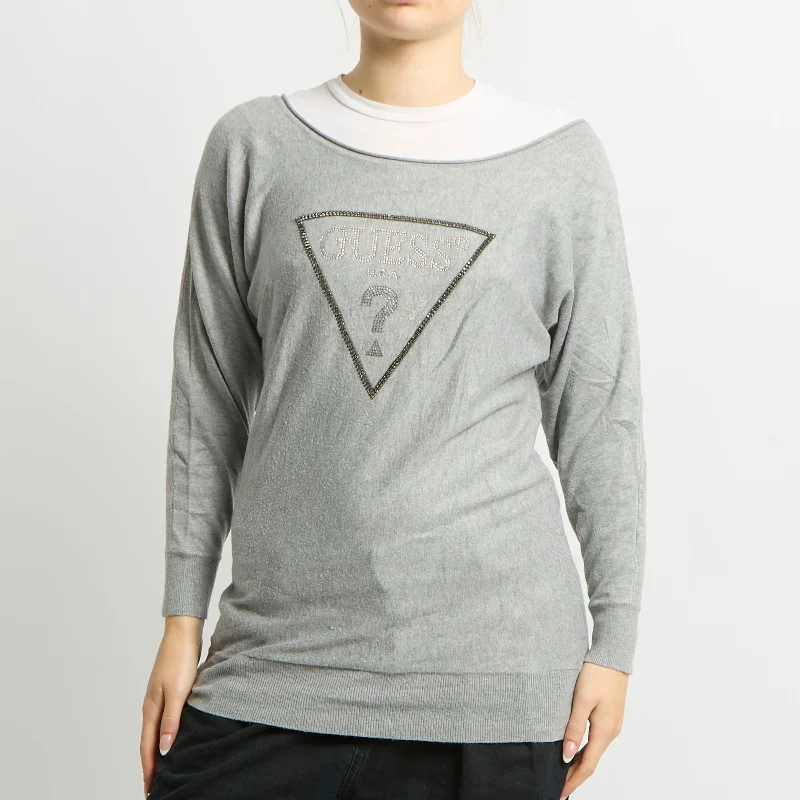Guess Embellished Sweatshirt - UK 12 Hoodie with Longline Fit Extended Stylish