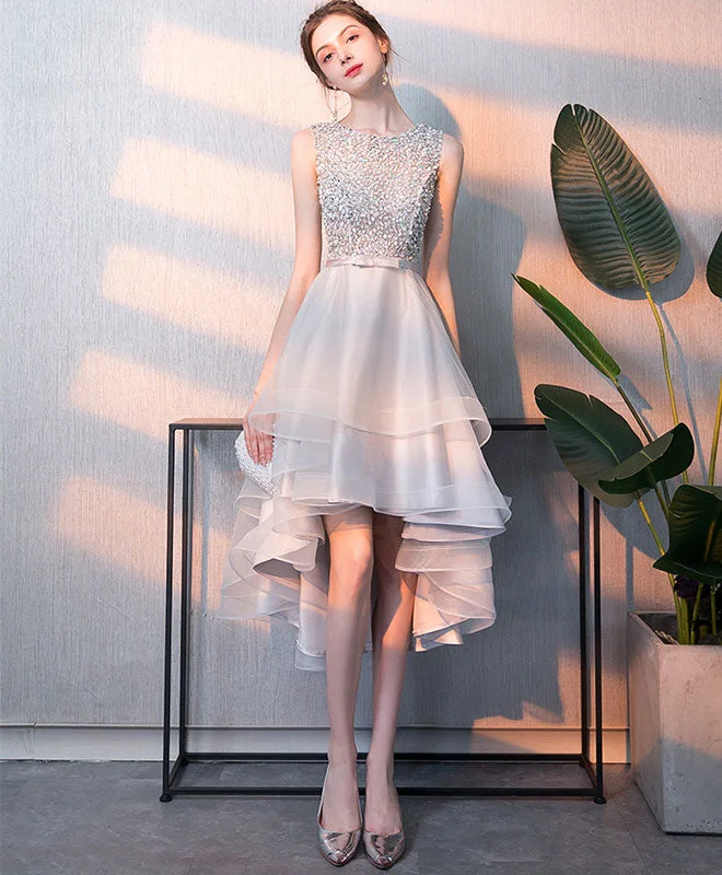 Gray Tulle Sequin Tulle Short Prom Dress, Gray Tulle Evening Dress Off-the-shoulder Chic Trendy Gray Tulle Sequin Tulle Short Prom Dress, Gray Tulle Evening Dress Off-the-shoulder Chic Trendy