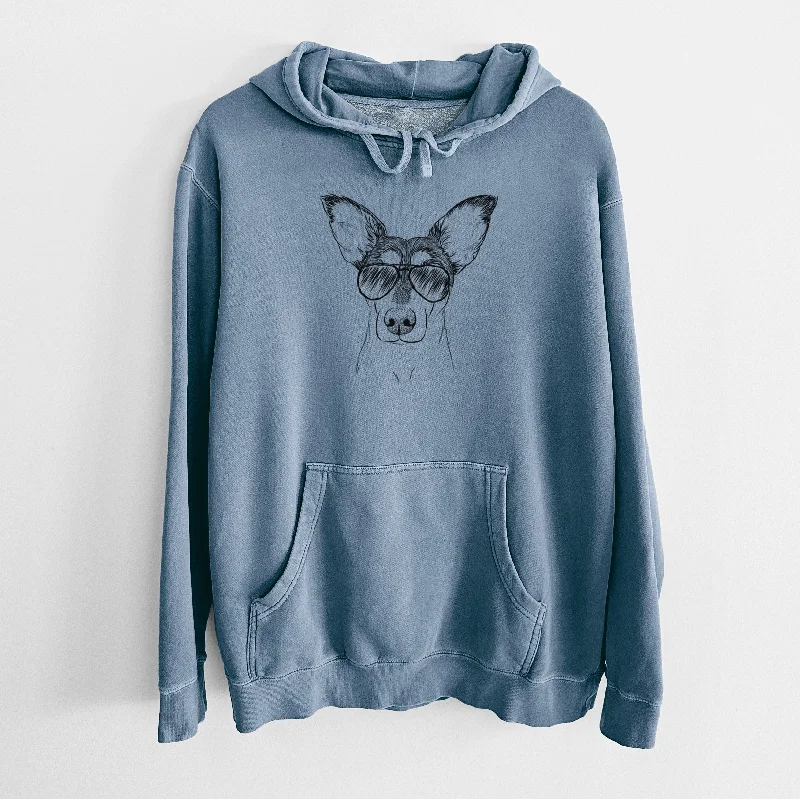 Aviator Chloe the Doxie Mix - Unisex Pigment Dyed Hoodie Hoodie with Sequins Glamorous Eye-catching