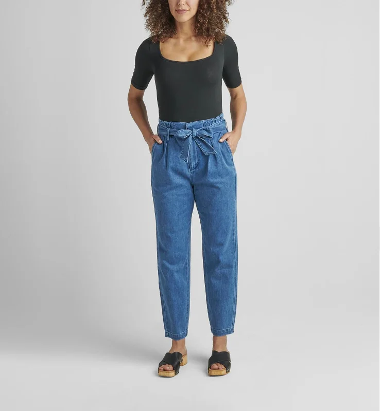 Belted Pleat High Rise Tapered Leg Pant In Blue Nova Trendy Wide-Legged Trousers