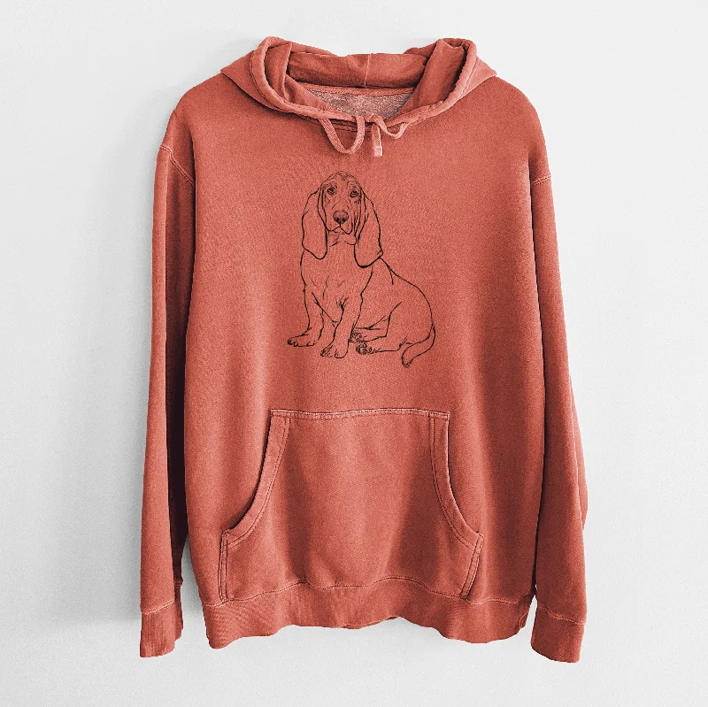 Doodled Blueberry the Basset Hound - Unisex Pigment Dyed Hoodie Hoodie with Hem Lace Feminine Delicate