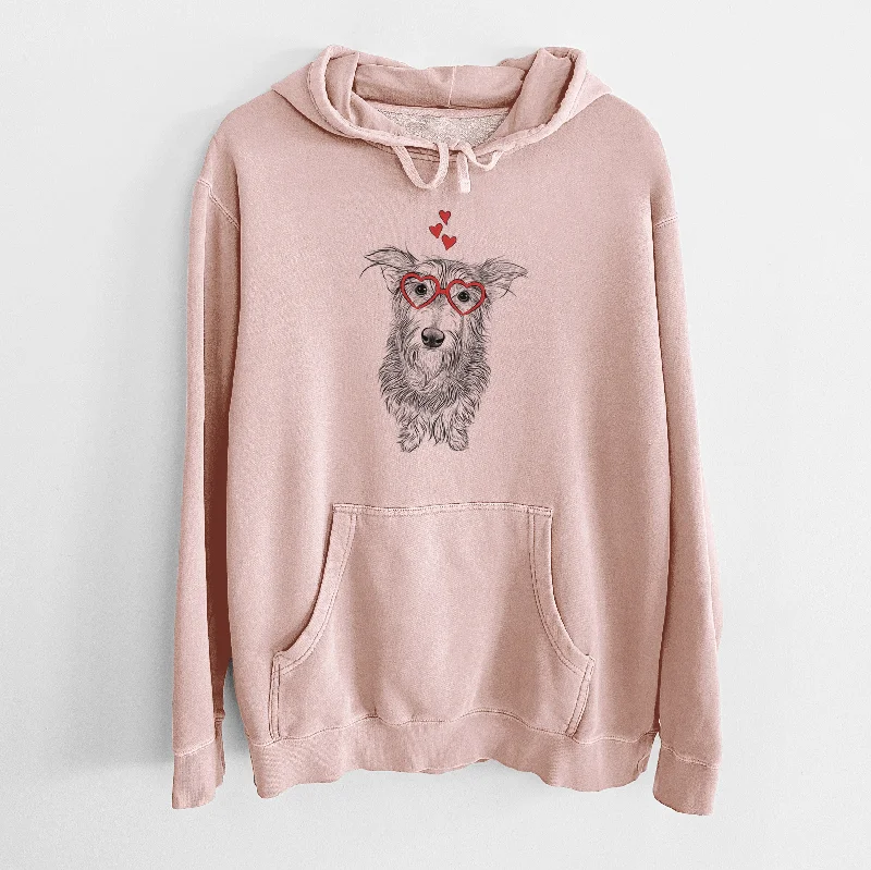 Valentine Frida Doggo the Rescue Terrier Mix - Unisex Pigment Dyed Hoodie Hoodie with Metallic Shiny Futuristic