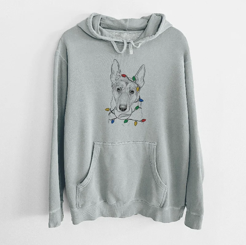 Christmas Lights Greta the German Shepherd - Unisex Pigment Dyed Hoodie Hoodie Sweatshirt Pullover