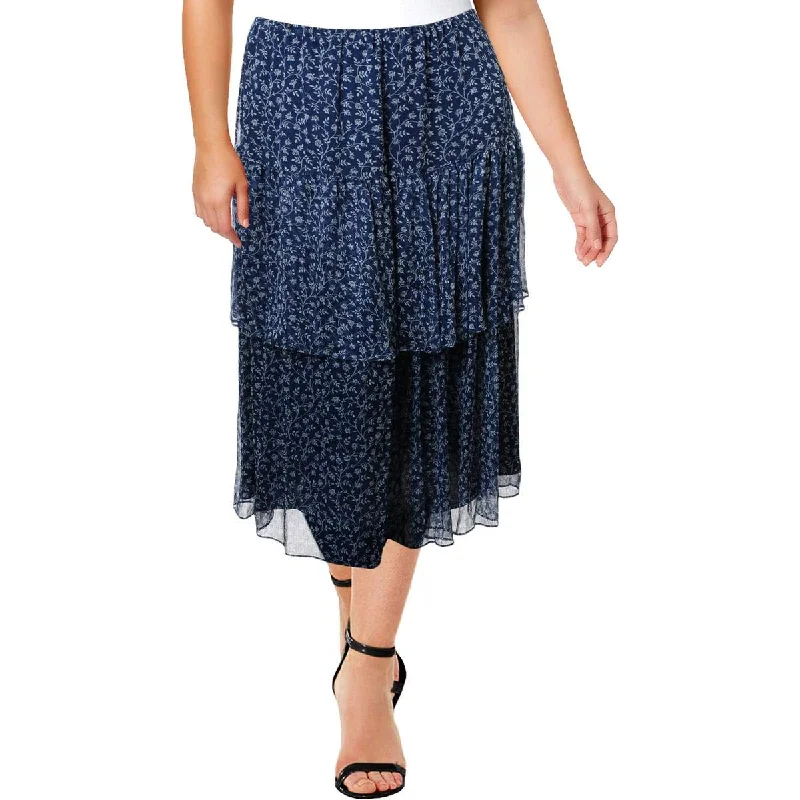 Lauren Ralph Lauren Plus Size Print Georgette Tiered Skirt corduroy skirt cozy
