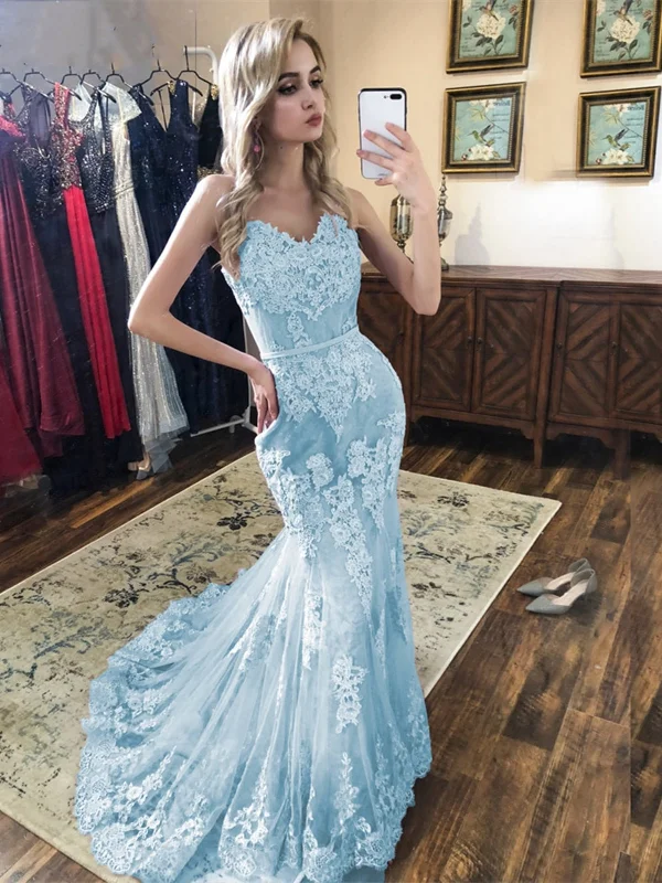 Spaghetti Straps Mermaid Blue Lace Prom Dresses, Mermaid Blue Lace Formal Evening Dresses Tunics Essential wardrobe Spaghetti Straps Mermaid Blue Lace Prom Dresses, Mermaid Blue Lace Formal Evening Dresses Tunics Essential wardrobe