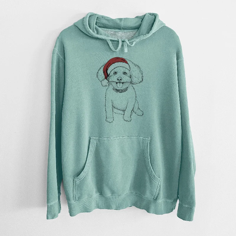 Santa Hat Peyton the Bichon Frise - Unisex Pigment Dyed Hoodie Hoodie with Belted Waist Structured Tailored