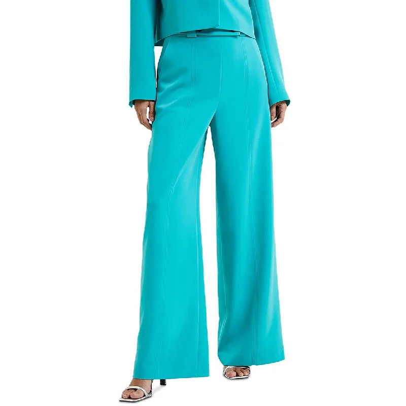 Womens High Rise Belted Wide Leg Pants Stretch Fit Pants