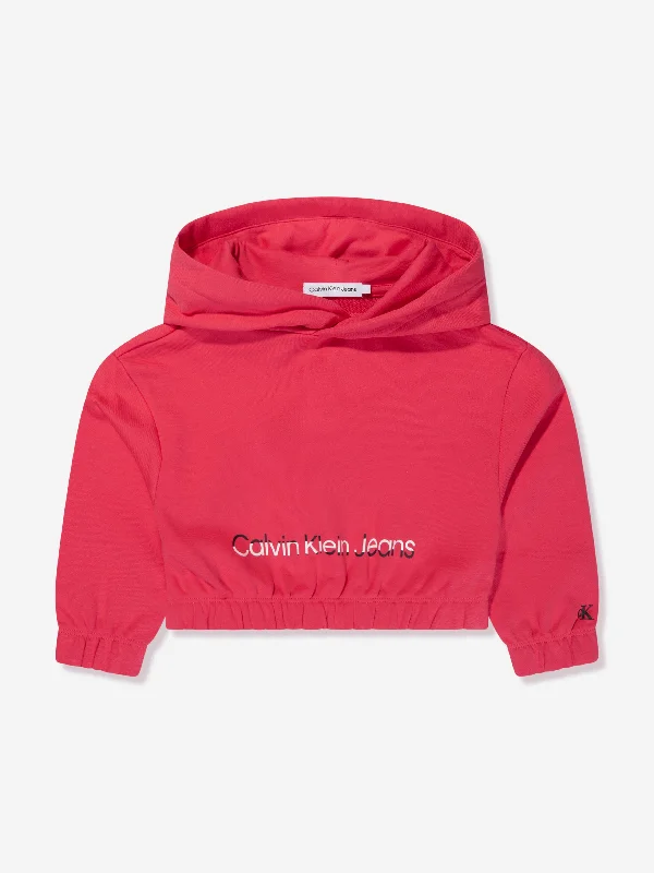 Calvin Klein Girls Hero Logo Hoodie in Teaberry Hoodie with Strings Custom Fit Adjustable