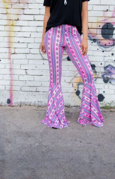 Southern Grace Kickin' Your Aztec Flare Pants, Pink Stylish Elastic Waist Pants