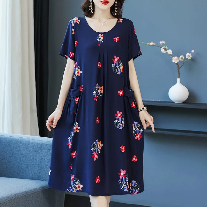 Women's Short Sleeve Smock Dress 2XL 421227 Maxi Flowy Bohemian