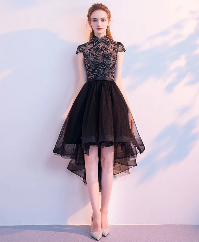 Cute Black Tulle Short Prom Dress, Black Homecoming Dress Shift Classic Vintage