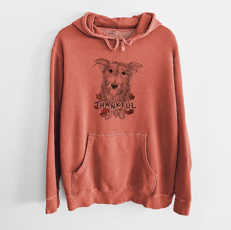 Thankful Frida Doggo the Rescue Terrier Mix - Unisex Pigment Dyed Hoodie Hoodie with Typography Text Message