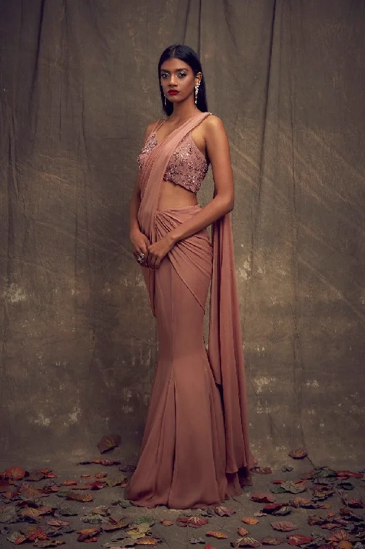 Dusty Rose Sari with Fishtail Skirt cashmere skirt soft