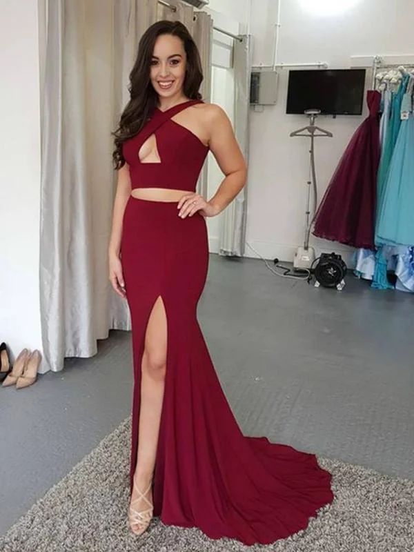 Custom Made 2 Pieces Mermaid Prom Dresses, 2 Pieces Burgundy/Blue Formal Graduation Evening Dresses, Prom Dresses sweetheart Neckline Romantic Custom Made 2 Pieces Mermaid Prom Dresses, 2 Pieces Burgundy/Blue Formal Graduation Evening Dresses, Prom Dresses sweetheart Neckline Romantic