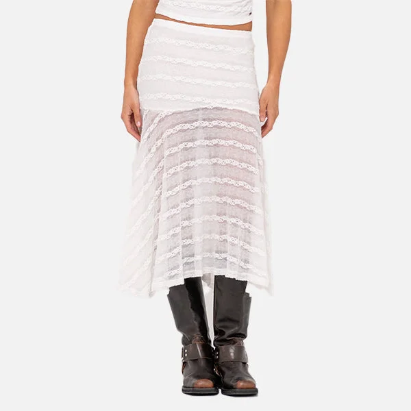 Rusty Athens Low Rise Lace Maxi Skirt - White spandex blend skirt