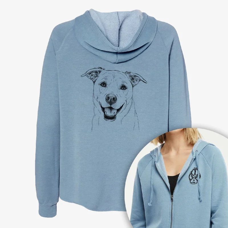 Carl the Mixed Breed - Women's Cali Wave Zip-Up Sweatshirt Hoodie with Back Slit Movement Comfort