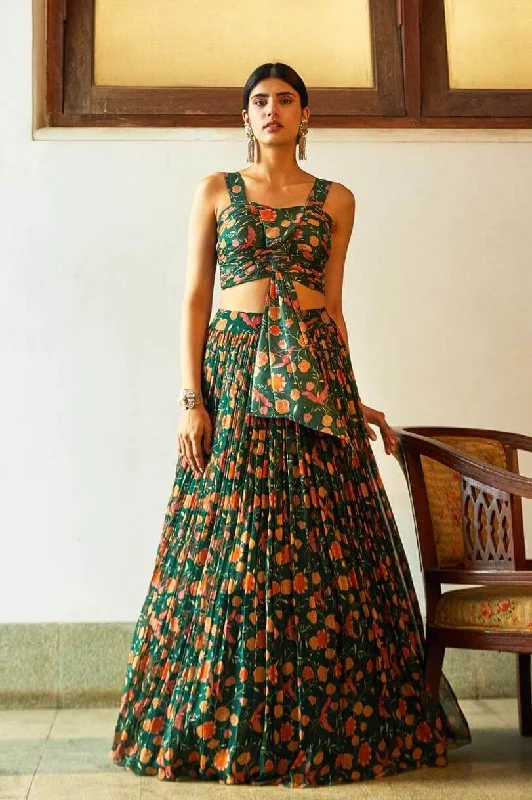 Green Tropical Bow Top & Skirt linen skirt natural