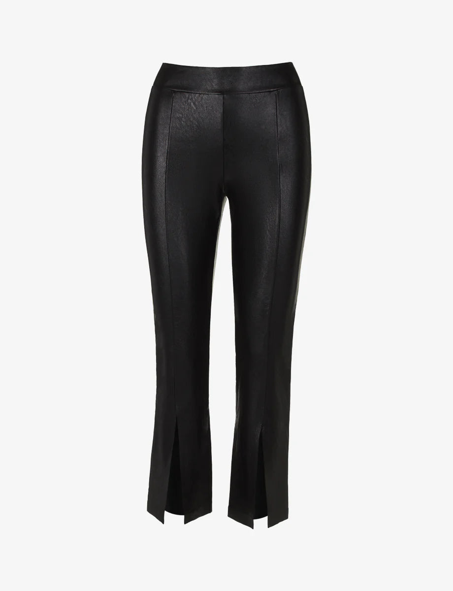 Commando Faux Leather 7/8 Split Front Pant - Black Trendy Wide-Leg Pants