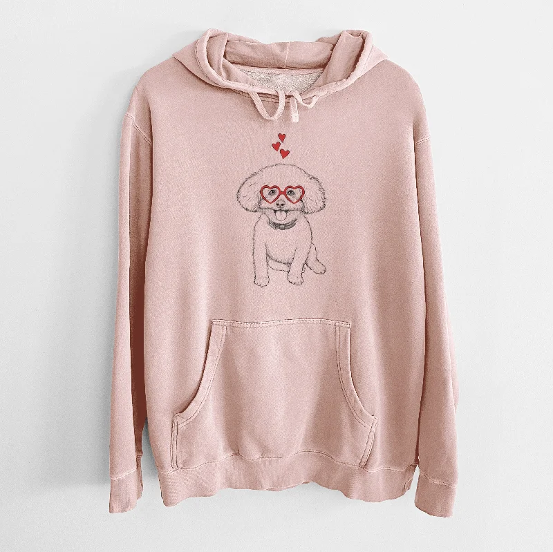 Valentine Peyton the Bichon Frise - Unisex Pigment Dyed Hoodie Hoodie with Tied Waist Feminine Flattering