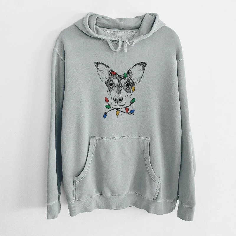 Christmas Lights Chloe the Doxie Mix - Unisex Pigment Dyed Hoodie Hoodie with Button Classic Timeless