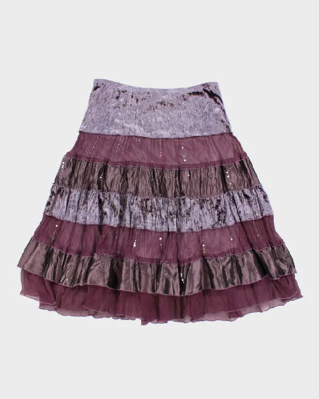 Y2k 00s Purple Tiered Skirt - M leather skirt refined