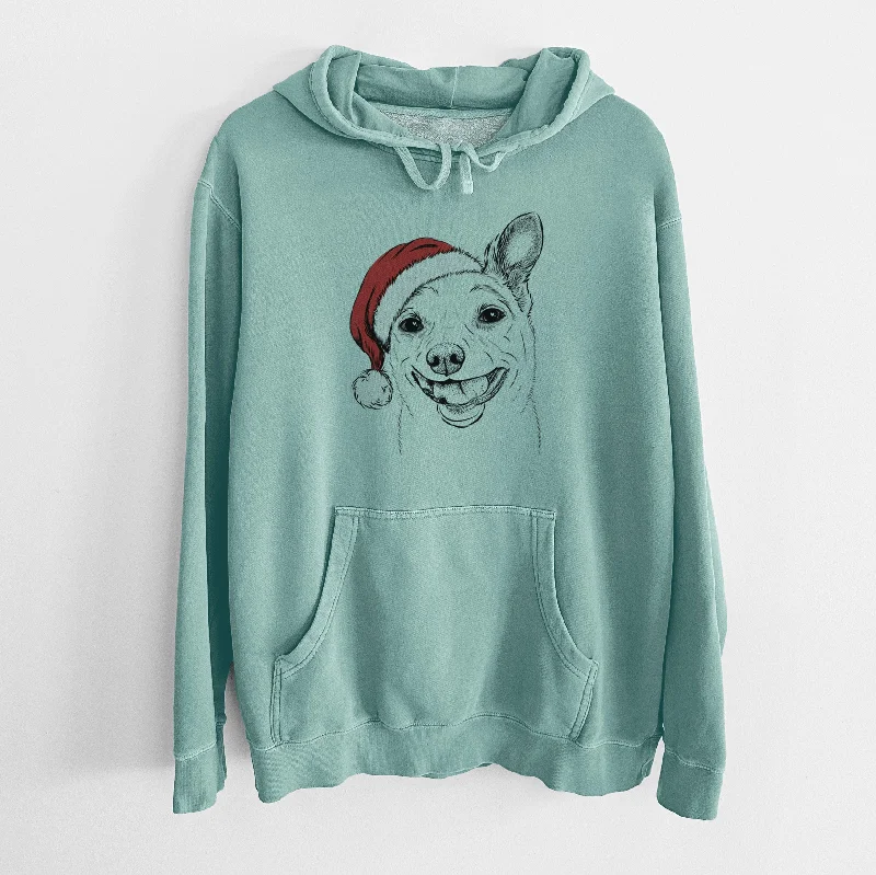 Santa Hat Mortimer the Mixed Breed - Unisex Pigment Dyed Hoodie Hoodie with Tie-Dye Psychedelic Retro