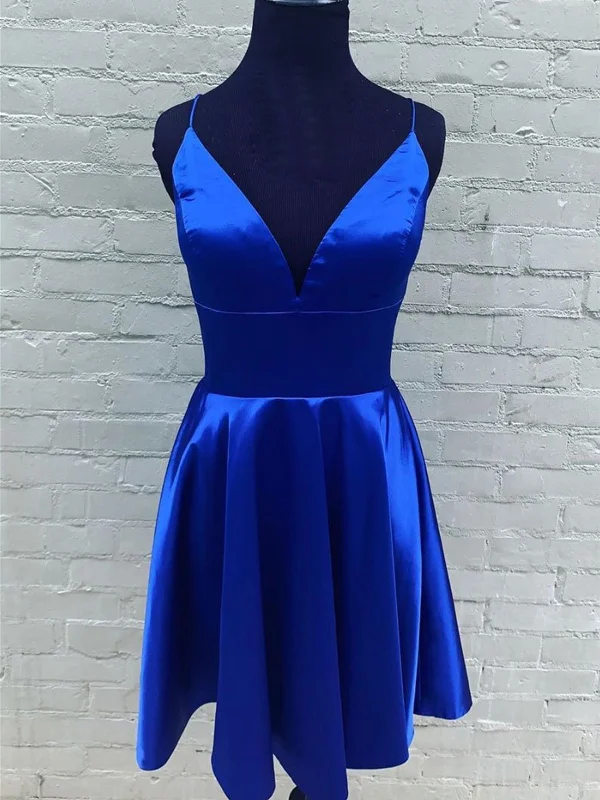 A Line V Neck Short Royal Blue Prom Dresses, Short Royal Blue Formal Graduation Homecoming Dresses Casual Short Summer A Line V Neck Short Royal Blue Prom Dresses, Short Royal Blue Formal Graduation Homecoming Dresses Casual Short Summer