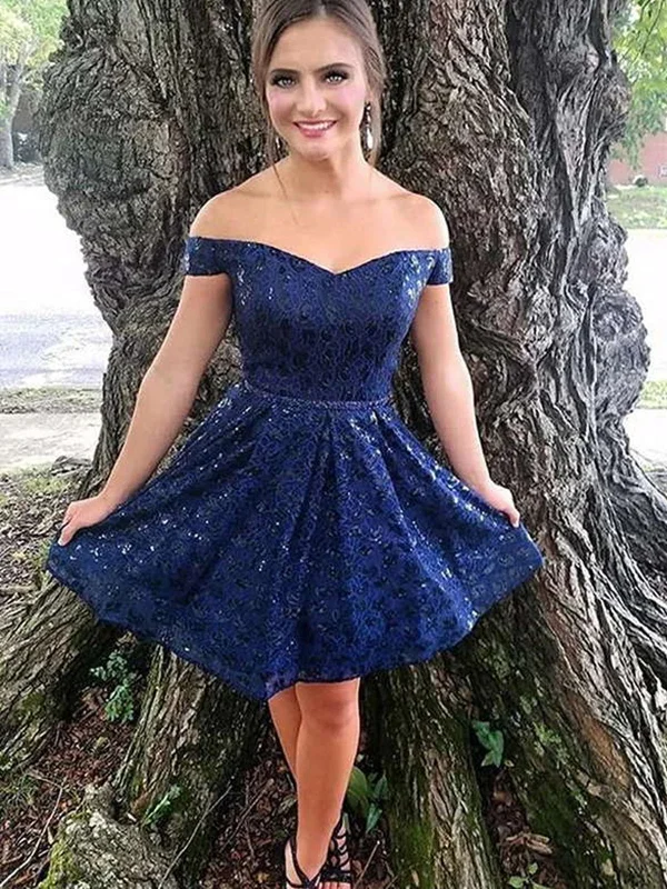 Off Shoulder Short Navy Blue Lace Prom Dresses, Short Navy Blue Lace Formal Homecoming Dresses Tunics Essential wardrobe Off Shoulder Short Navy Blue Lace Prom Dresses, Short Navy Blue Lace Formal Homecoming Dresses Tunics Essential wardrobe