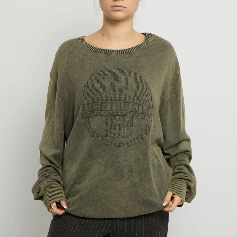 North Sails Acid Wash Fine Knit Sweatshirt - UK 16 Hoodie with Ribbed Neckline Snug Warm