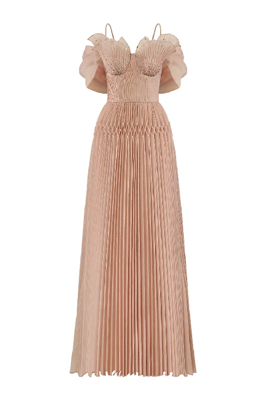 Lustre Fit and Flare Pleated Organza Floor Length Dress Tunics Favorite customer