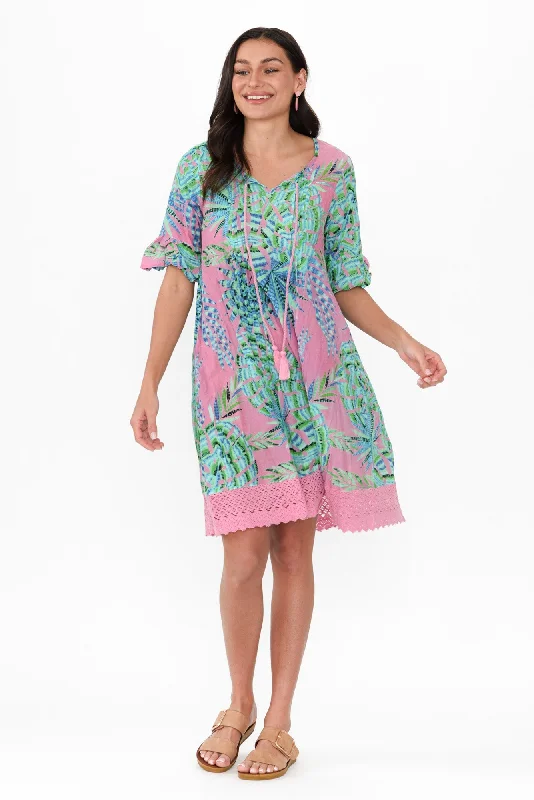 Cayman Pink Tropical Cotton Tunic Dress Tunics Winter warm