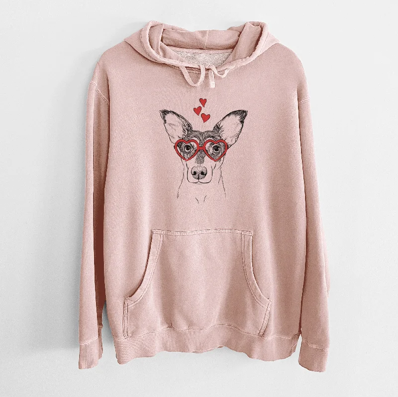 Valentine Chloe the Doxie Mix - Unisex Pigment Dyed Hoodie Hoodie with Typography Text Message