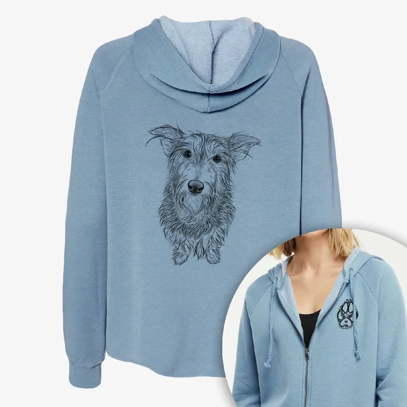 Frida Doggo the Rescue Terrier Mix - Women's Cali Wave Zip-Up Sweatshirt Hoodie with Earth Tones Natural Calm