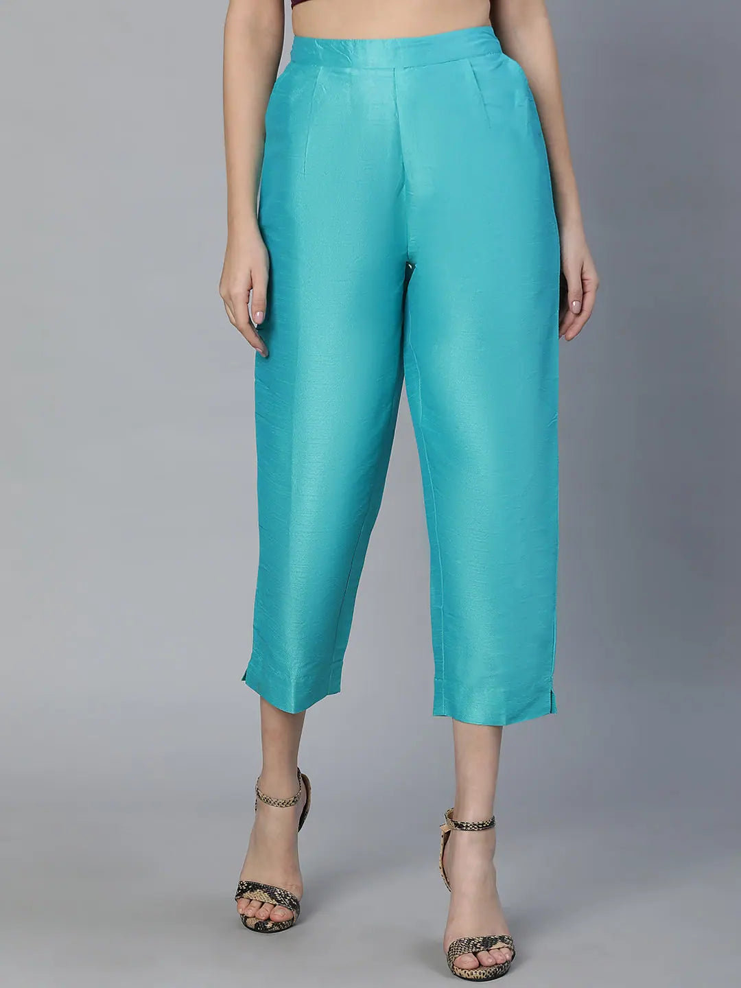 Elite Soild Blue Elasticated Women Pant High-Waist Trousers