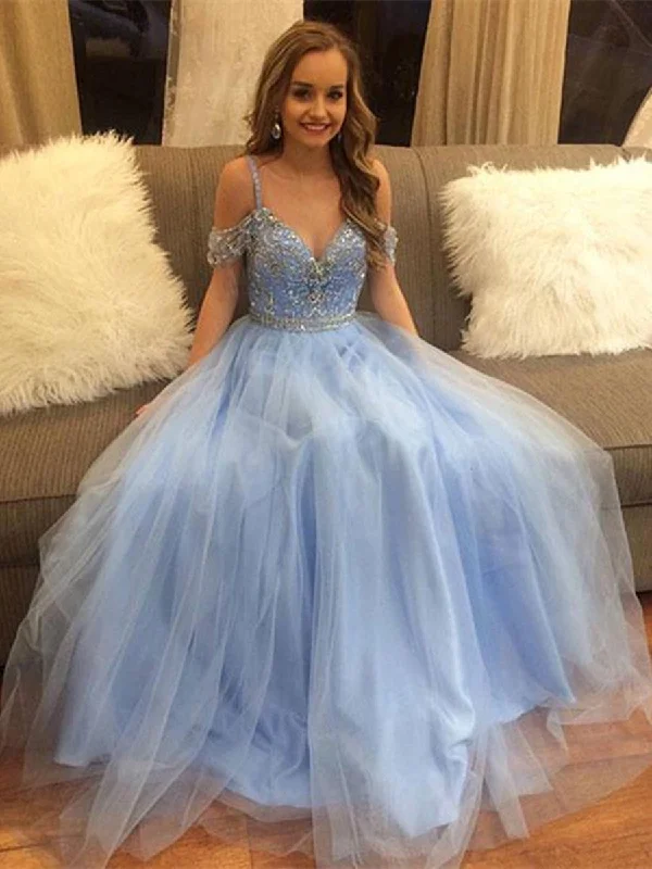 Light Blue Off Shoulder Tulle Prom Dress, Light Blue Formal Dress, Graduation Dress Turtleneck Warm Winter Light Blue Off Shoulder Tulle Prom Dress, Light Blue Formal Dress, Graduation Dress Turtleneck Warm Winter