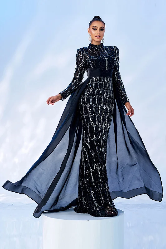 Gorgeous Black Mermaid Long Sleeves Beaded Prom Dress Tunics Cozy soft