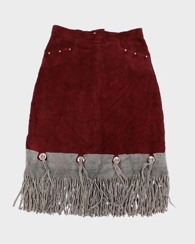 70's Leather Suede Western Tassel & Buckle Skirt - W28 velvet skirt rich