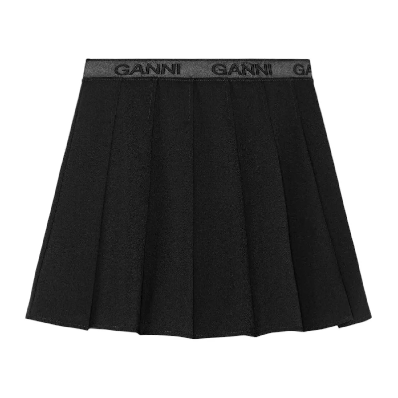 [GANNI]Light Twill Pleated Mini Skirt/BLACK(F9710) chiffon skirt floaty